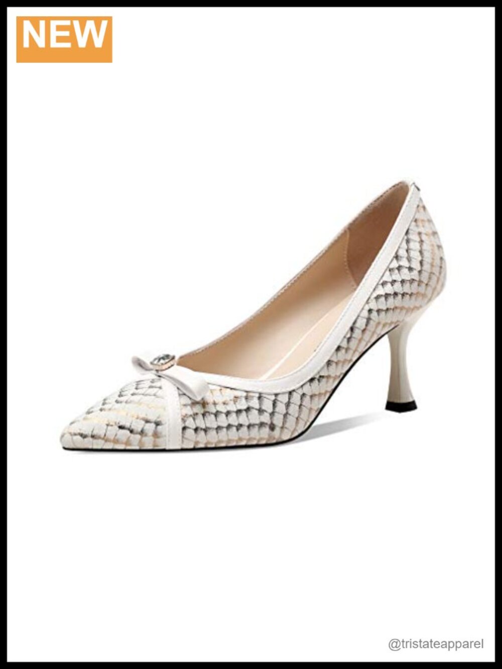 Handmade Leather Pointed Toe Slip On Pumps Mid Stiletto Heel